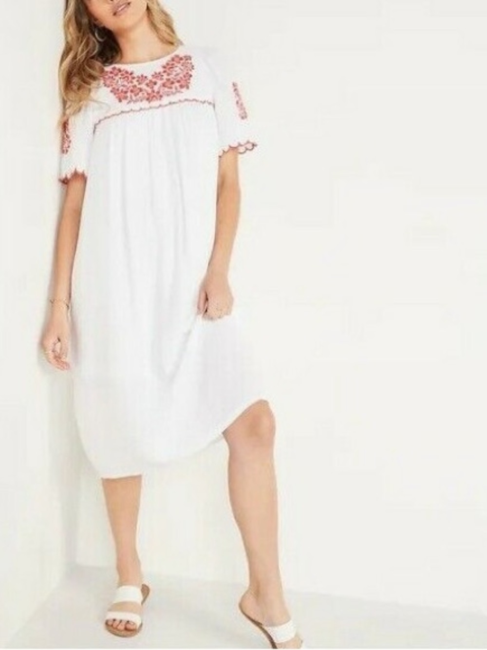 Old Navy White Scalloped Midi Beach Dress